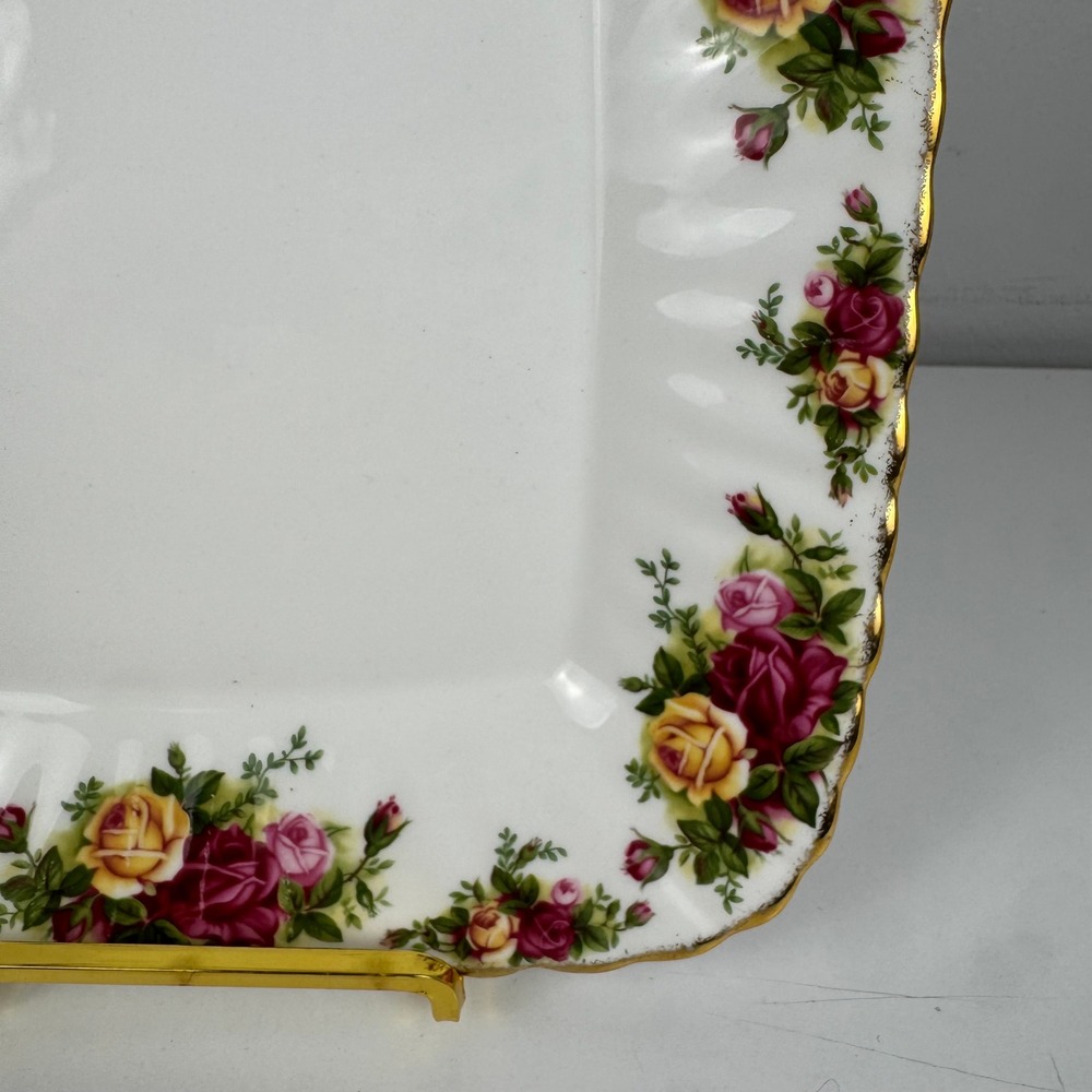 Royal Albert Old Country Roses Square Salad Dessert Plate Bone China Gold Trim - Picture 5 of 12